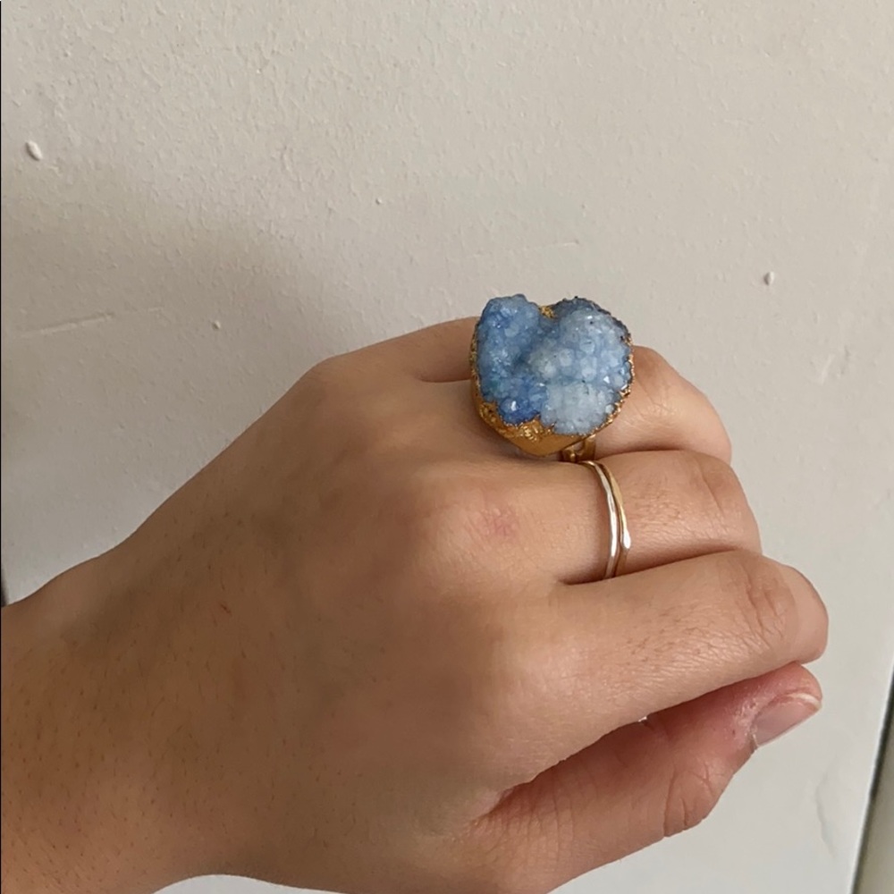 Blue crystal ring, gold accents